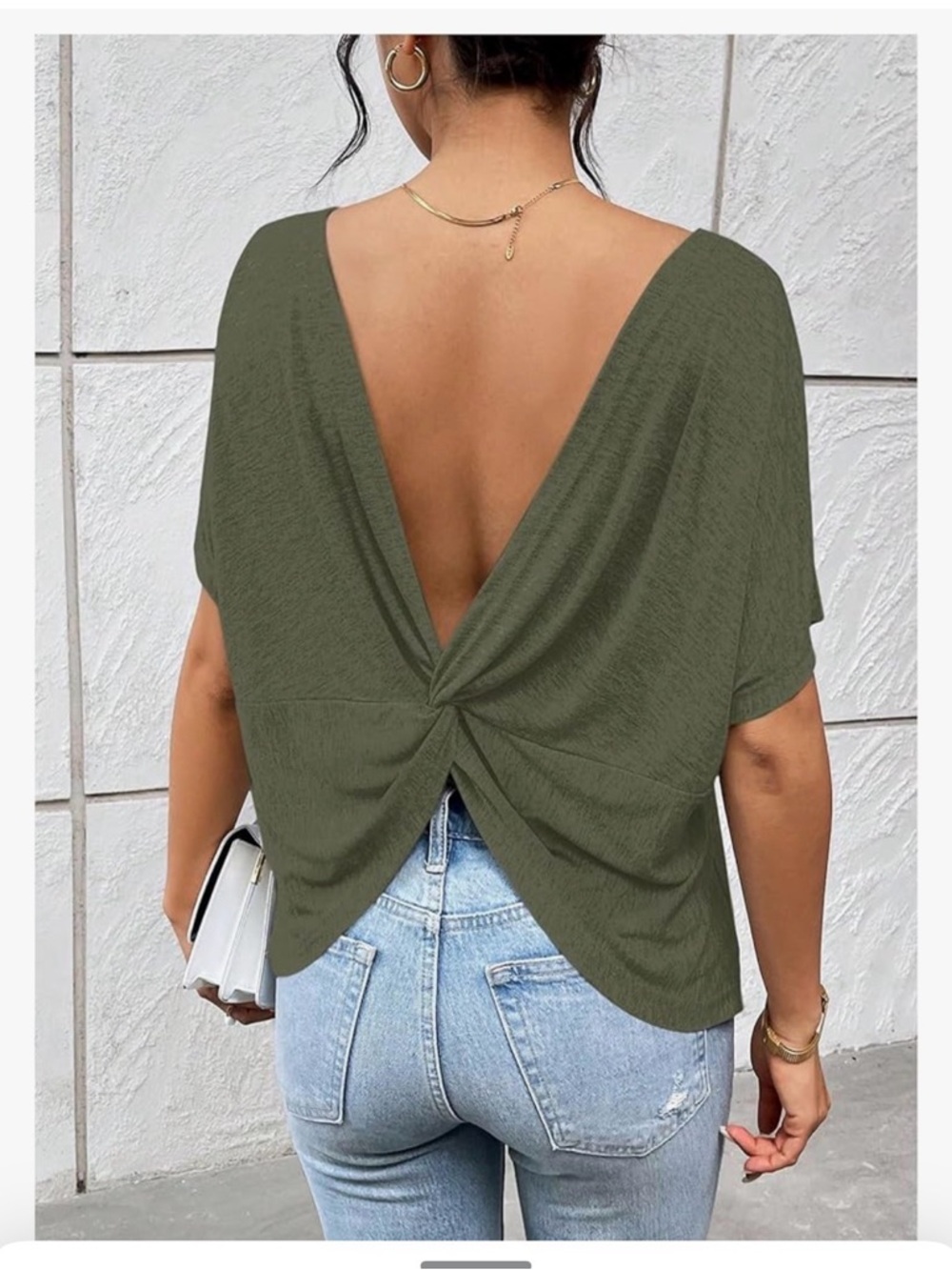 Black Twist-Back crew neckTop